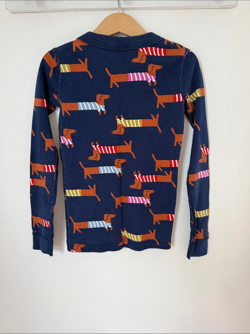 Hanna Andersson Dachshund Dog Organic Cotton Pajama Top Navy Size 6-7